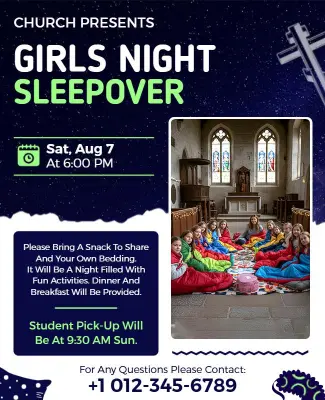 Church Girls Night Sleepover Event Flyer Template