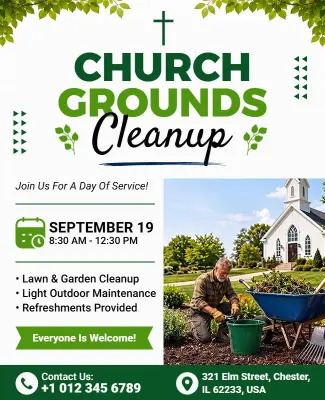 Church Grounds Cleanup Event Flyer Template
