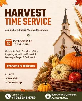 Church Harvest Time Service Celebration Flyer Template