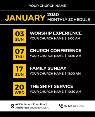 Church Monthly Event Schedule Flyer Template