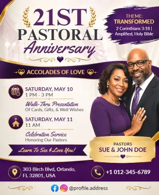 Church Pastors 21st Anniversary Flyer Template
