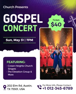 Church Presents Live Gospel Music Concert Flyer Template