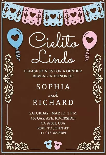 Cielito Lindo Colorful Gender Reveal Celebration Invitation Template