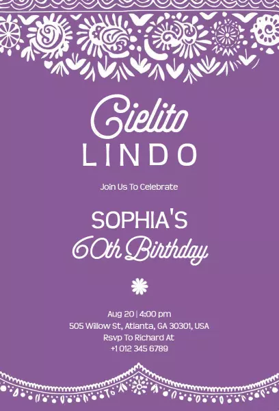 Cielito Lindo Floral 60th Birthday Celebration Invitation Template