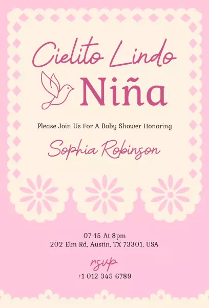 Cielito Lindo Niña Pink Baby Shower Invitation Template