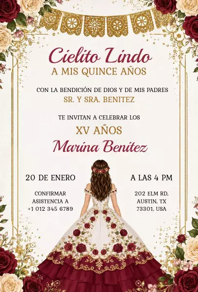 Cielito Lindo Traditional Quinceanera Celebration Invitation Template