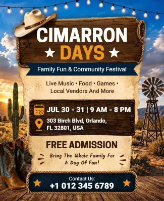 Cimarron Days Family Festival Western Theme Flyer Template
