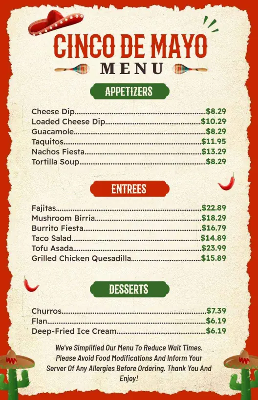 Cinco De Mayo Special Dishes Menu Template