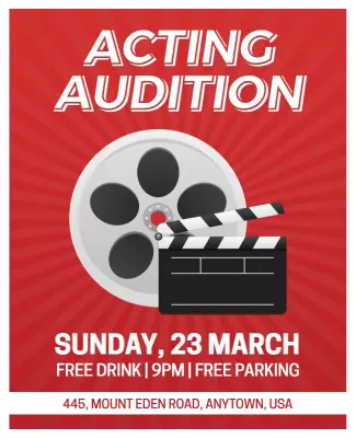 Cinematic Themed Acting Audition Announcement Poster Template
