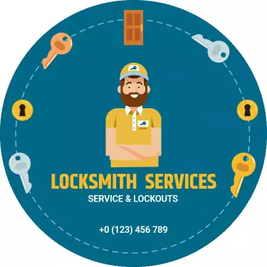 Circular Blue Locksmith Services and Lockouts Business Card Template