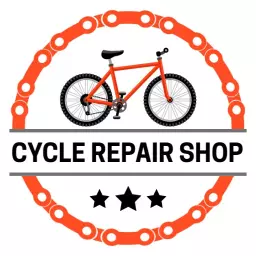 Circular Design with Vibrant Orange Bicycle Repair Shop Logo Template