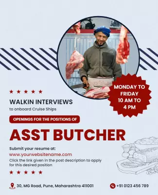 Circular Layout Walk-In Interviews for Assistant Butcher Poster Template