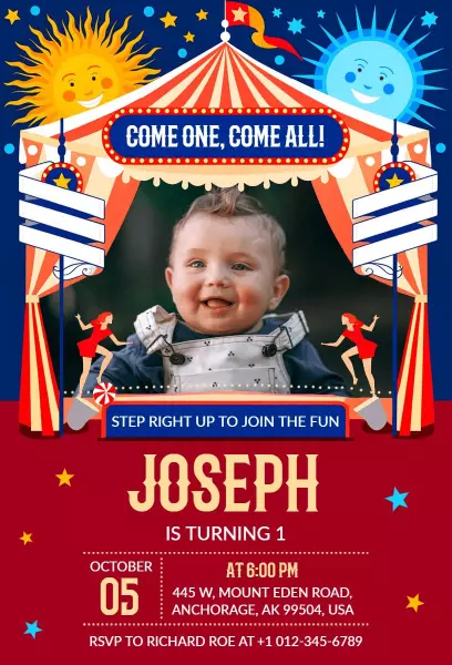 Circus Carnival Theme Fun Photo Birthday Invitation Template