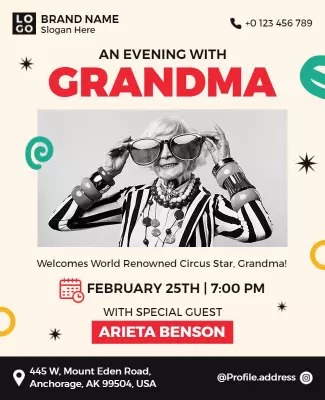 Circus Star Grandma Event Flyer Template