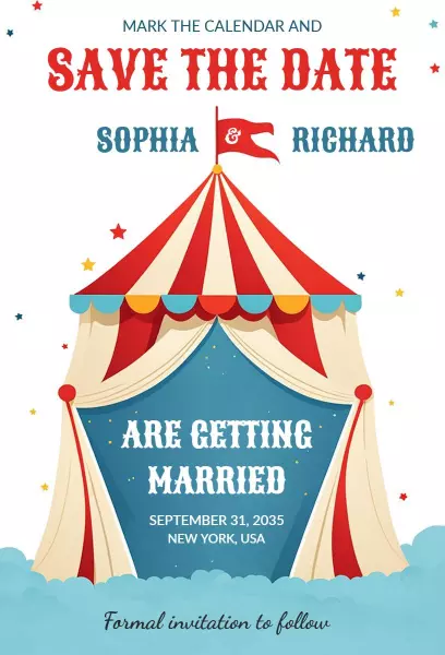Circus Themed Save The Date Wedding Invitation Template