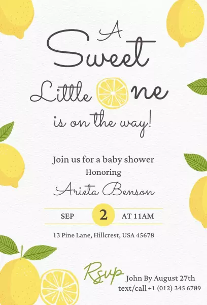 Citrus Lemonade Sweet Baby Shower Celebration Invitation Template