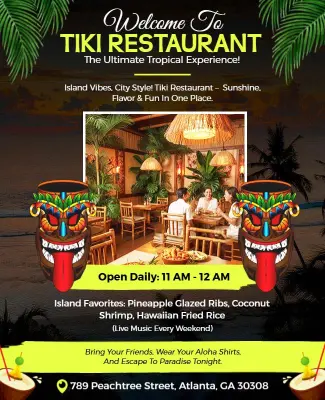 City Style Tiki Restaurant Promotional Flyer Template