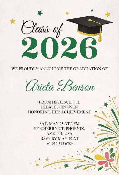 Class of 2026 High School Graduation Celebration Invitation Template