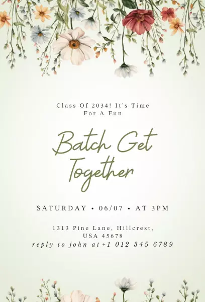Class of 2034 Batch Celebration Floral Get Together Invitation Template