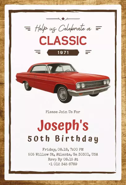 Classic 1971 Car Enthusiast Birthday Celebration Invitation Template