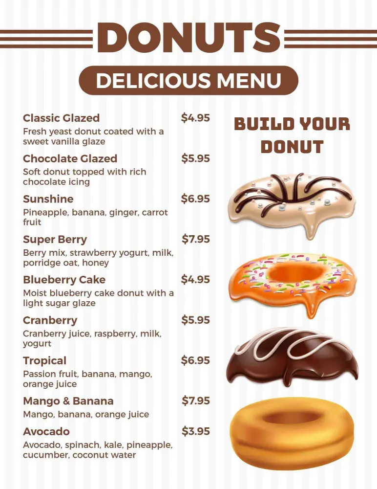 Classic Beige and Brown Gourmet Donut Menu Template