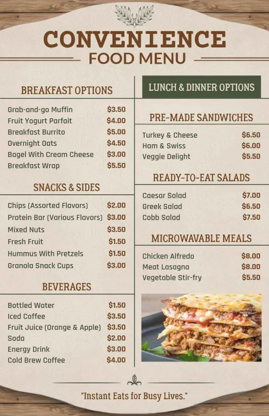 Classic Beige Convenience Meals Cafe Menu Template