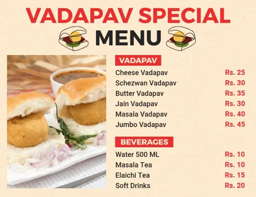 Classic Beige Vadapav and Beverage Menu Template