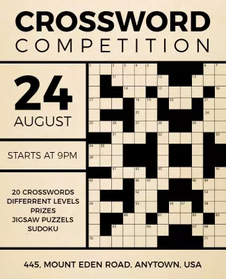 Classic Black and Beige Crossword Competition Poster Template