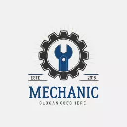 Classic Black and Blue Gear with Wrench Mechanic Logo Template