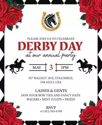 Classic Black and White Derby Day Celebration Party Poster Template
