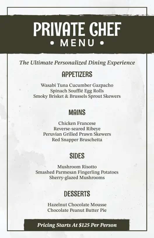Classic Black and White Gourmet Private Chef Menu Template