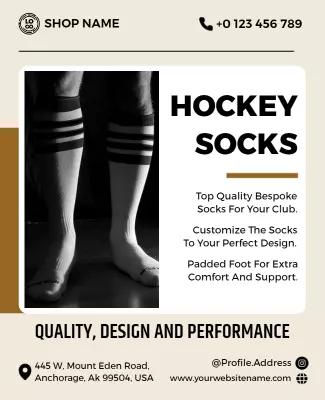 Classic Black and White Hockey Socks Customization Poster Template