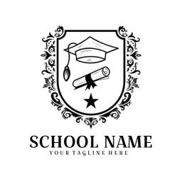 Classic Black and White School Emblem with Graduation Elements Logo Template
