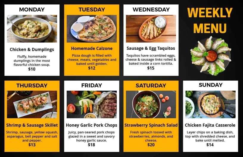 Classic Black and Yellow Weekly Menu Template