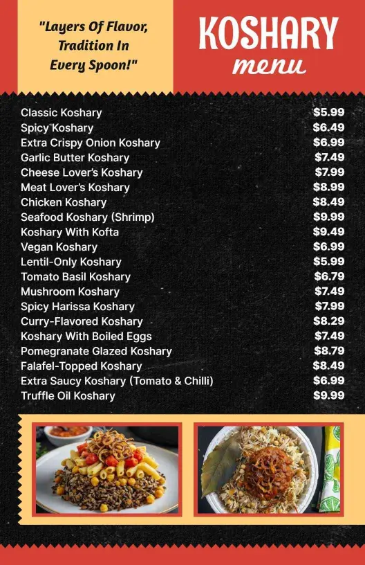Classic Black Chalkboard Style Koshary Menu Template