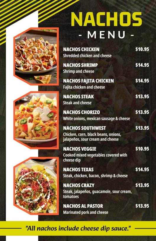 Classic Black Mexican Nachos Restaurant Menu Template