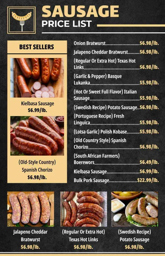 Classic Black Sausage Selection Price List Template