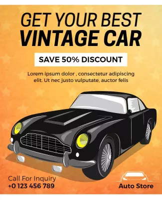 Classic Black Vintage Car Discount Sale Poster Template