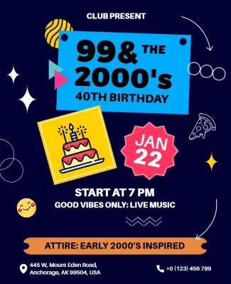 Classic Blue 40th Birthday Flyer Template