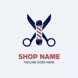 Classic Blue and Red Barber Shop Scissors and Pole Logo Template