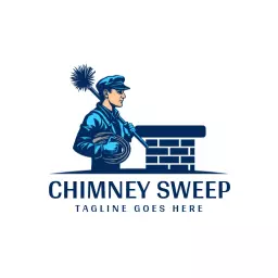 Classic Blue Chimney Sweep Performing Maintenance Logo Template