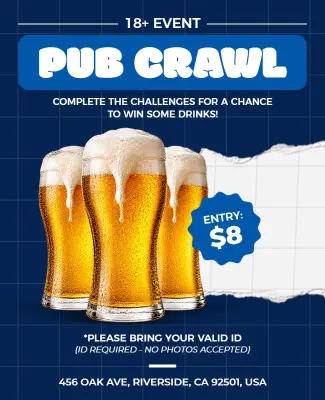 Classic Blue Pub Crawl Beer Event Flyer Template