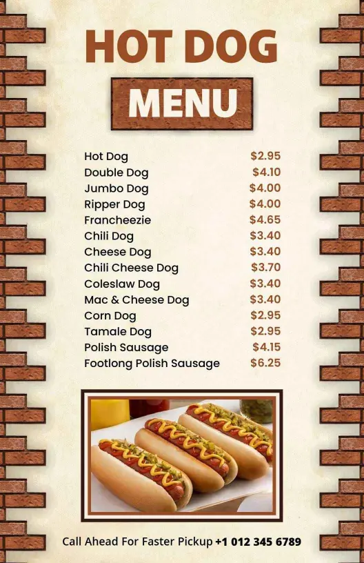 Classic Brick Design Fast Food Hot Dog Menu Template