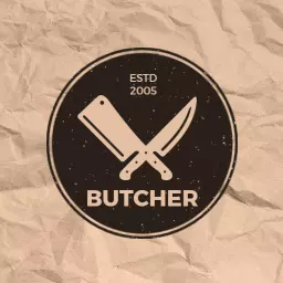Classic Brown Butcher Design Featuring Cleaver and Knife Logo Template