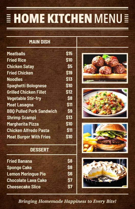 Classic Brown Home Kitchen Dining Food Menu Template