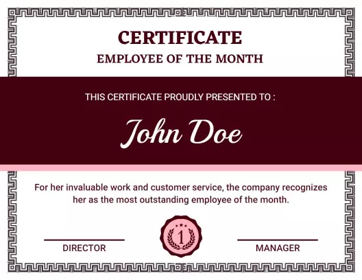 Classic Burgundy Employee Of The Month Recognition Certificate Template