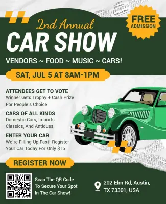 Classic Car Show Event with Vintage Green Automobile Flyer Template