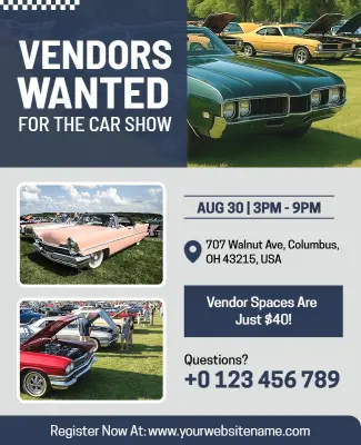 Classic Car Show Vendor Invitation Flyer Template