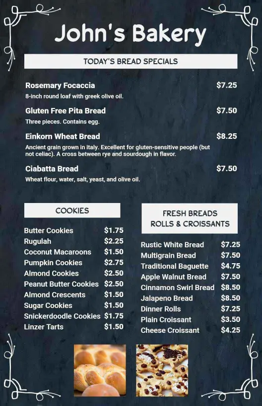 Classic Chalkboard Bakery Menu Template