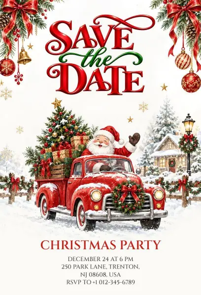 Classic Christmas Party Save the Date Invitation Template